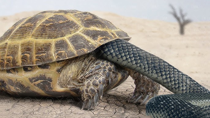 Snakes eat turtles as food..but when they see a turtle doing this, they have to