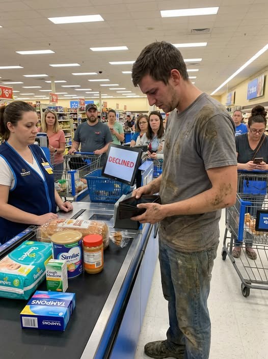 The young father’s card kept getting declined while trying to buy formula and diapers, and no one in line knew his wife was at home still bleeding