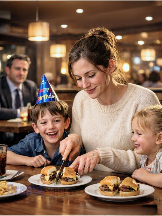 A wealthy man noticed a mother acting like she wasn’t hungry while dividing a single burger among her children… and what he did next quietly changed their lives forever.