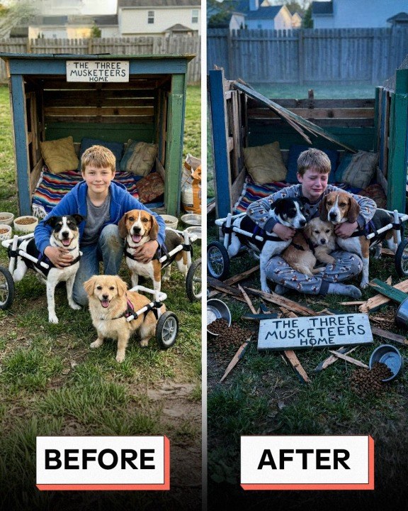 My 12-Year-Old Son Built Wheelchairs for 3 Stray Dogs – Our Neighbor Smashed Their Shelter, but 24 Hours Later, Someone Showed up at Her Door