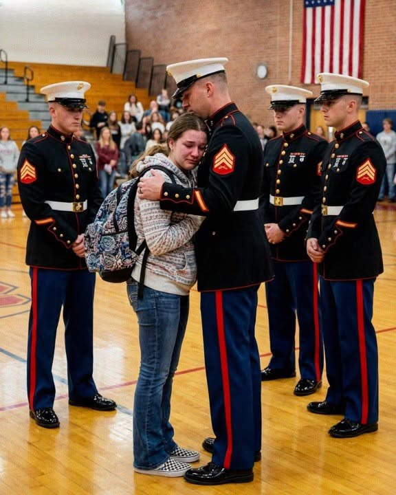 My 14-Year-Old Got Detention for Standing Up for Her Marine Father – The Next Day, Four Men in Uniform Walked Into the School and Everything Went Quiet